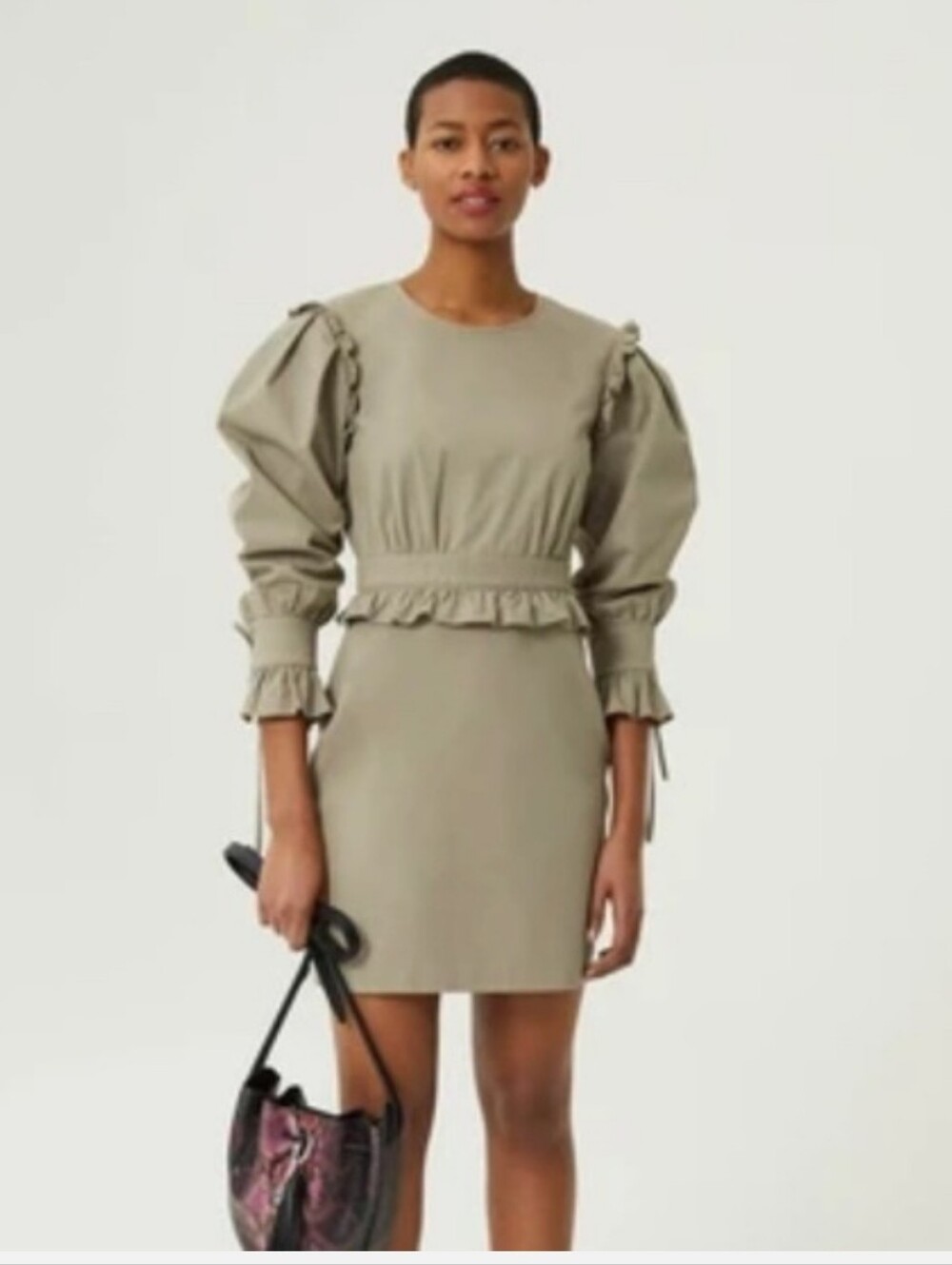 NWT Rebecca Minkoff Olive Sage Ruffled Puff-Sleeve Mini Dress Size S